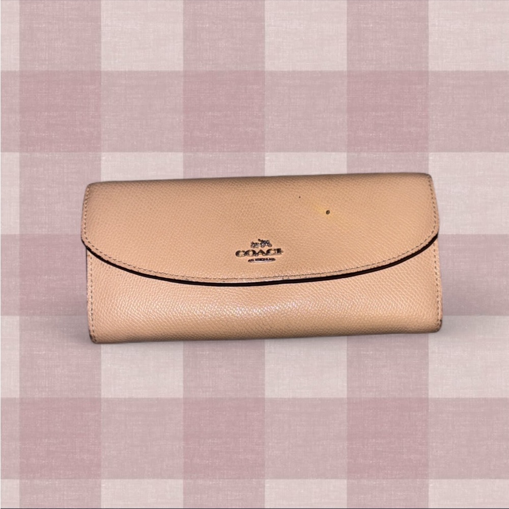 Authentic Coach Signature Canvas Long Wallet Brown/Nude